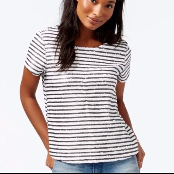 NWOT MASION JULES Striped Black & White Sequin Top Size:Small - Picture 1 of 11